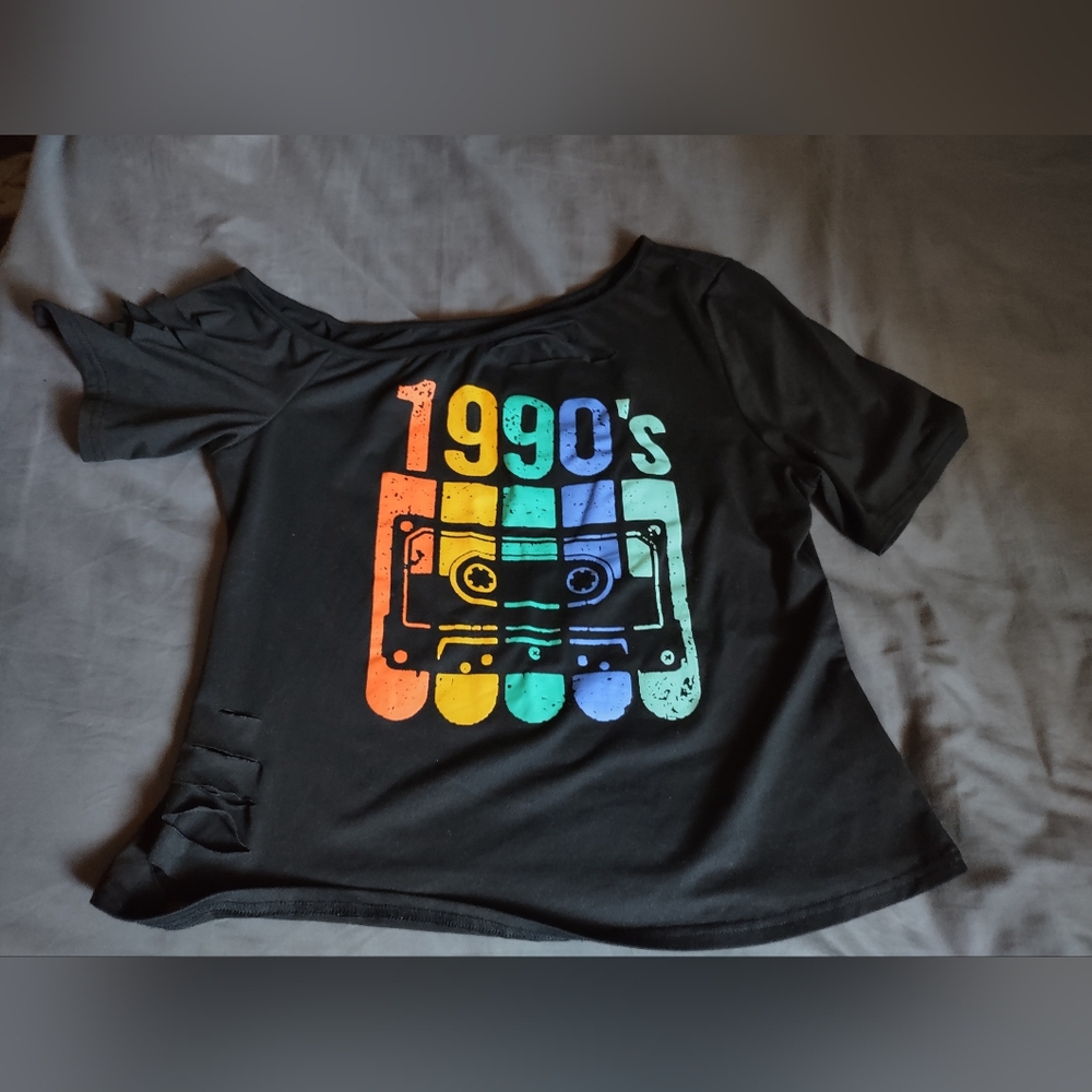 Shein Curve Retro 1990's Black Women's Fitted Shirt/Size 1XL (Women)